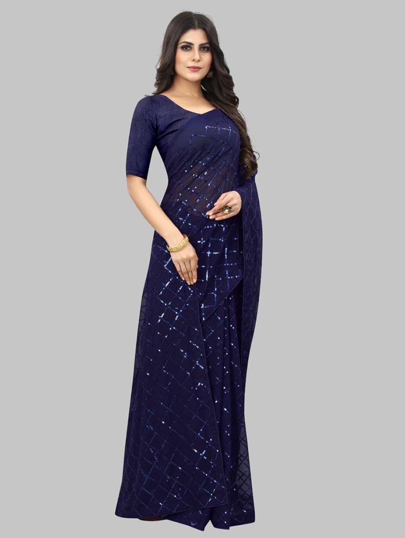 women solid with work embellished saree with blouse - 22103223 - Standard Image - 3