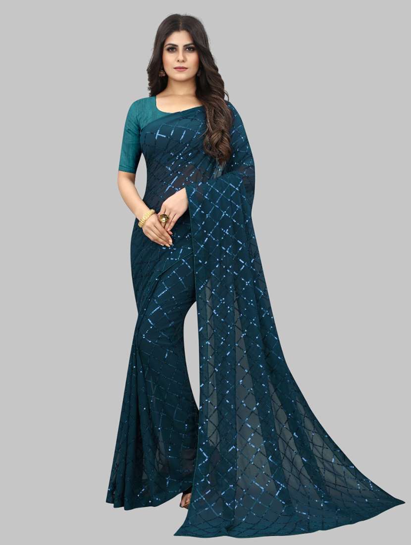 women solid with work embellished saree with blouse