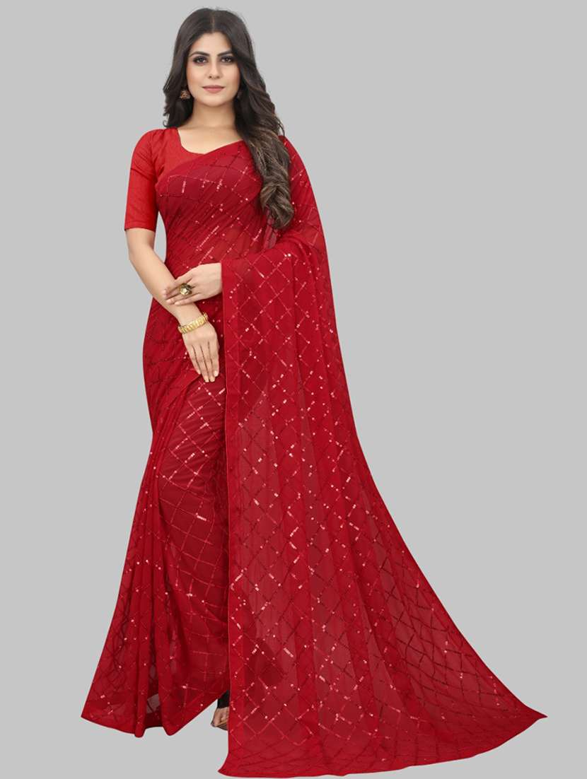 women solid with work embellished saree with blouse - 22103225 -  Zoom Image - 0
