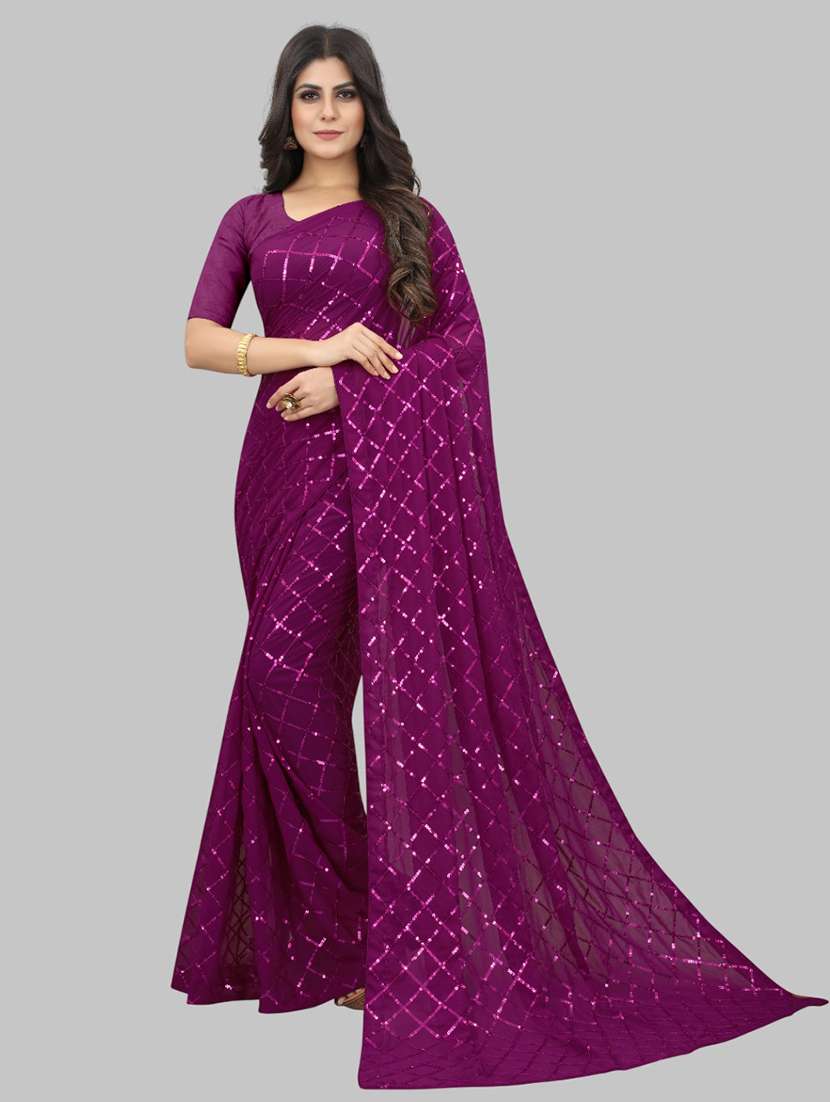 women solid with work embellished saree with blouse - 22103226 - Zoom Image - 0