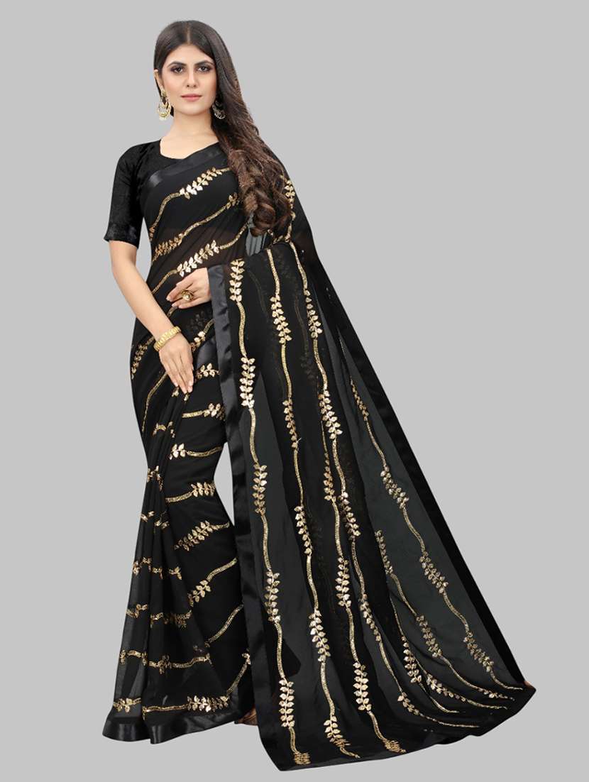 women solid with work embellished saree with blouse - 22103227 - Zoom Image - 0