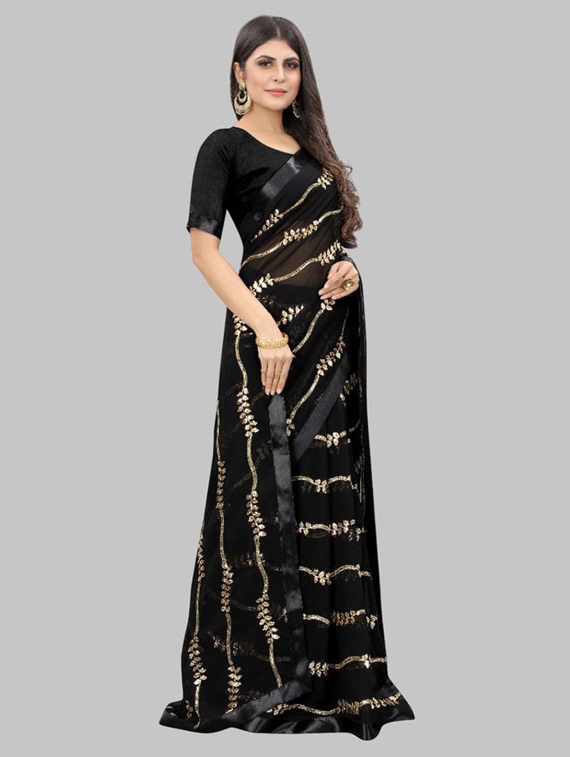 women solid with work embellished saree with blouse - 22103227 - Standard Image - 3