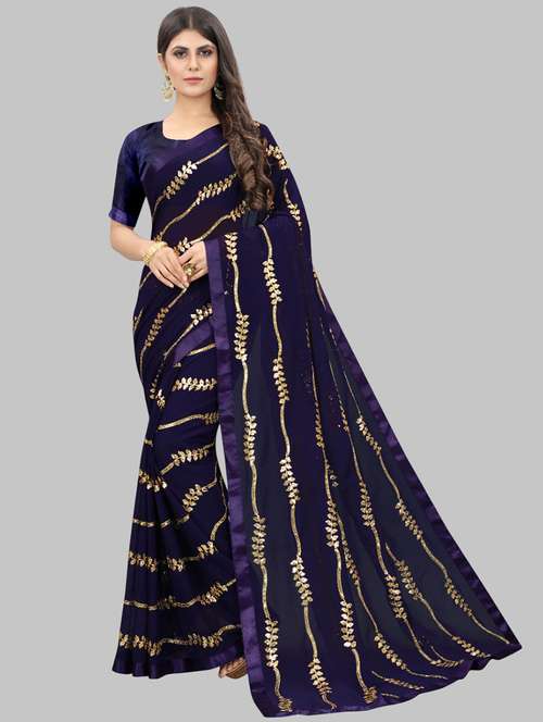 women solid with work embellished saree with blouse - 22103229 - Standard Image - 0