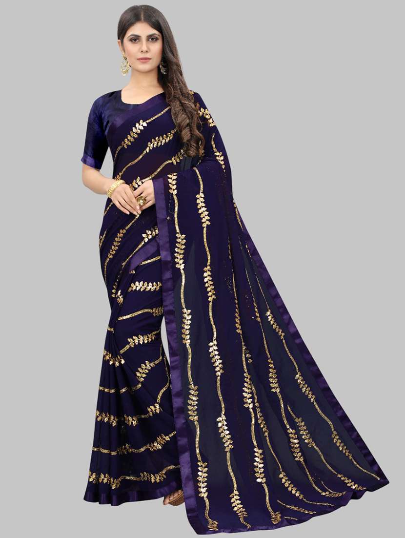 women solid with work embellished saree with blouse - 22103229 - Zoom Image - 0