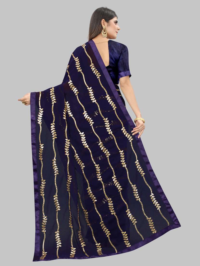 women solid with work embellished saree with blouse - 22103229 - Standard Image - 3