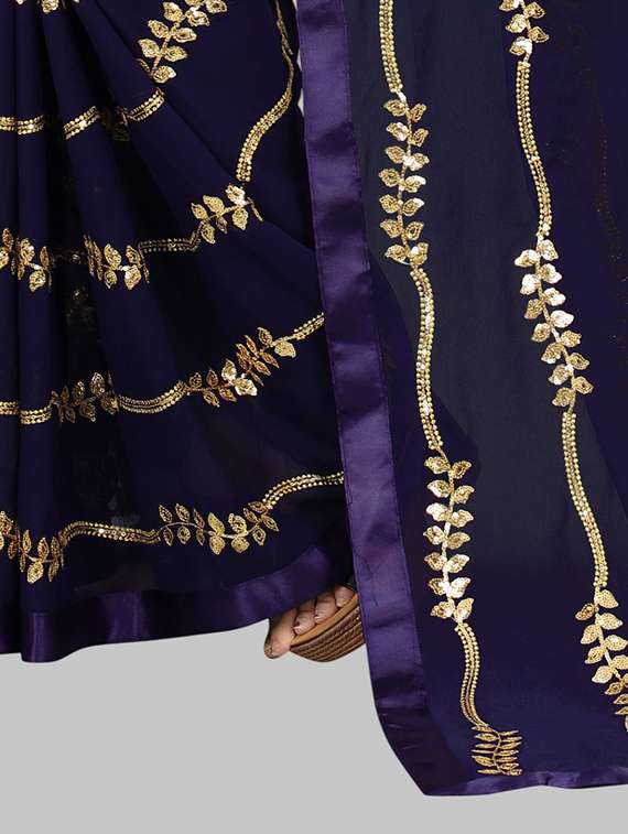 women solid with work embellished saree with blouse - 22103229 - Standard Image - 5