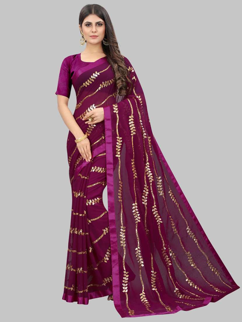 women solid with work embellished saree with blouse