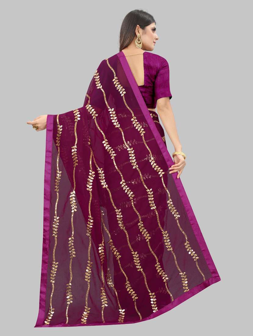 women solid with work embellished saree with blouse - 22103230 - Standard Image - 3