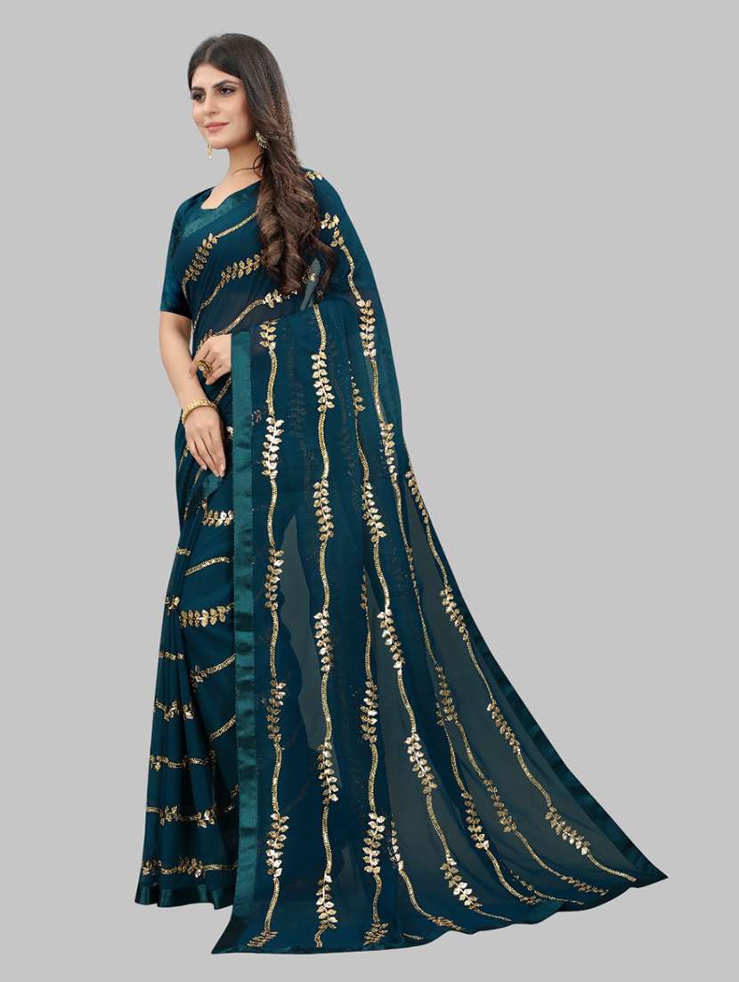 women solid with work embellished saree with blouse - 22103231 - Standard Image - 3