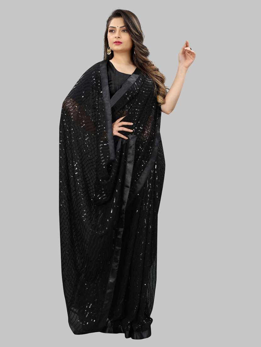 women solid with work embellished saree with blouse - 22103232 - Standard Image - 3