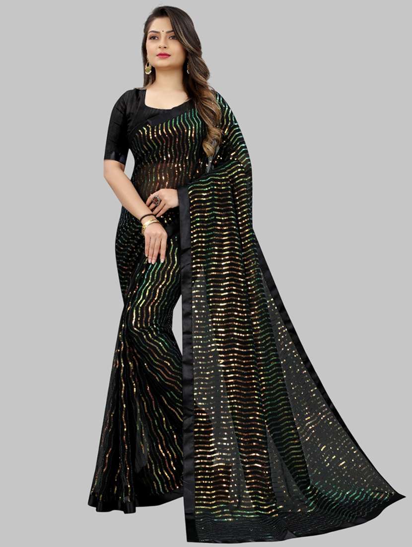 women solid with work embellished saree with blouse - 22103233 - Zoom Image - 0
