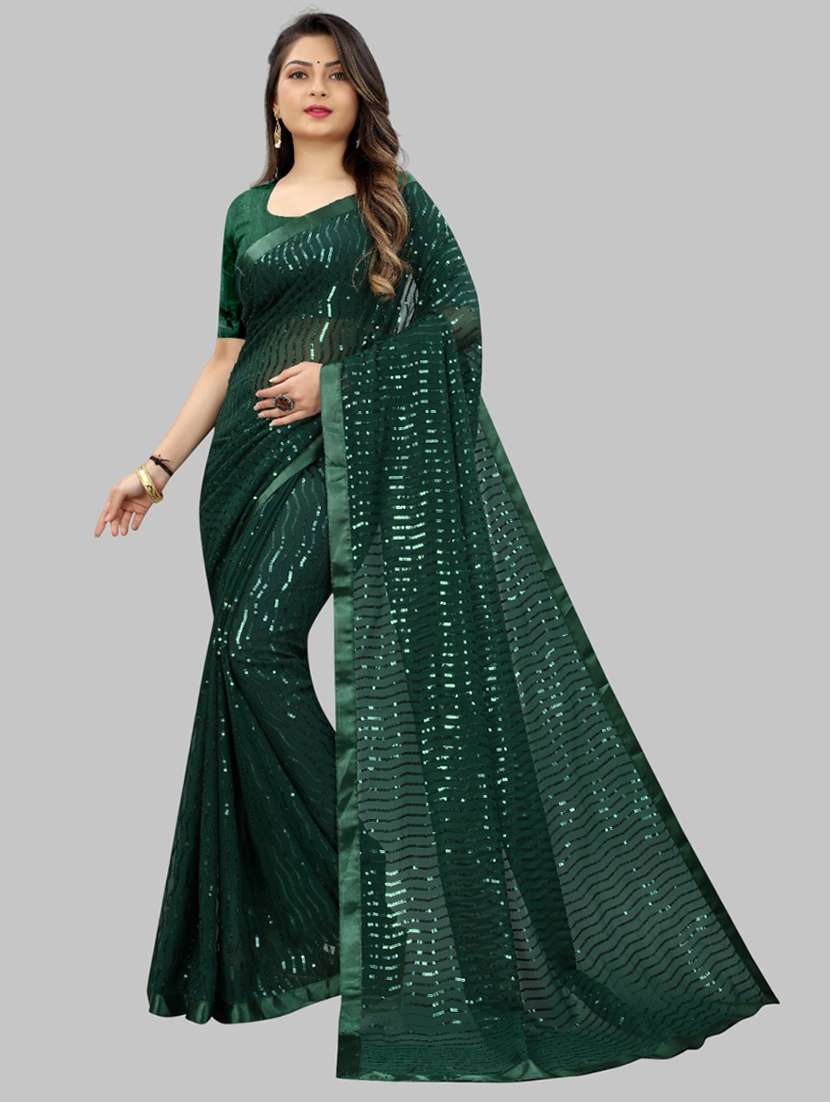 women solid with work embellished saree with blouse