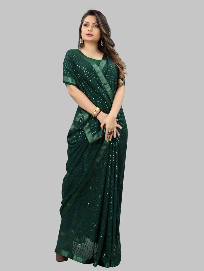 women solid with work embellished saree with blouse - 22103234 -  Standard Image - 3