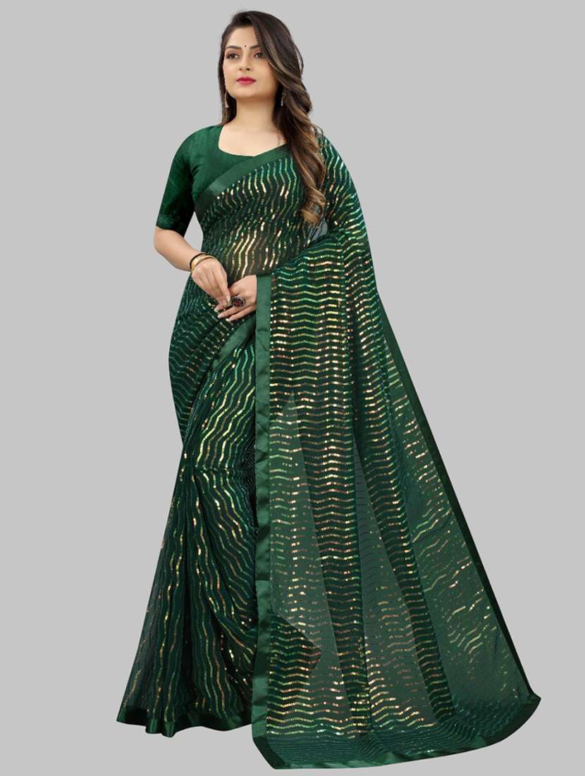 women solid with work embellished saree with blouse - 22103235 - Zoom Image - 0