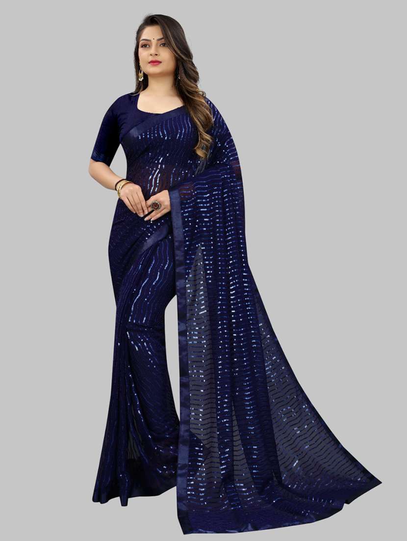 women solid with work embellished saree with blouse