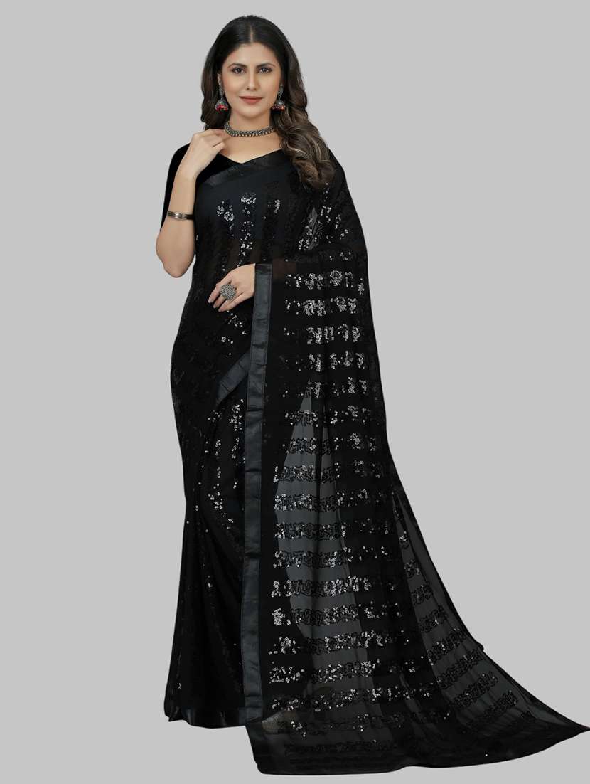 women solid with work embellished saree with blouse - 22103239 - Zoom Image - 0