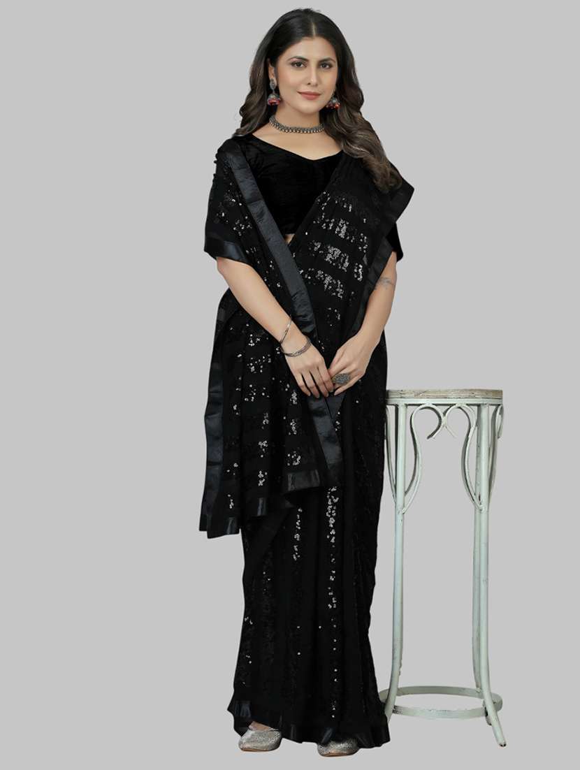 women solid with work embellished saree with blouse - 22103239 - Standard Image - 3
