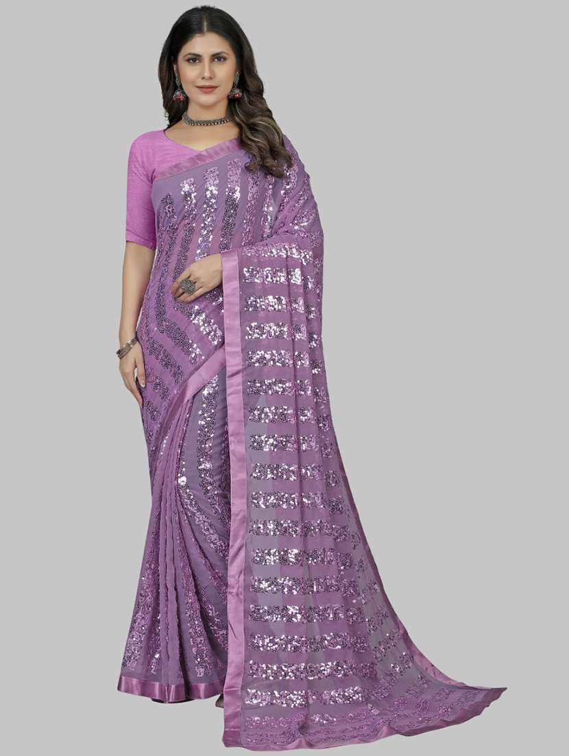 women solid with work embellished saree with blouse