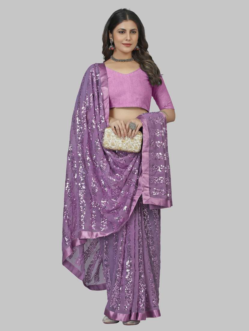 women solid with work embellished saree with blouse - 22103240 - Standard Image - 3