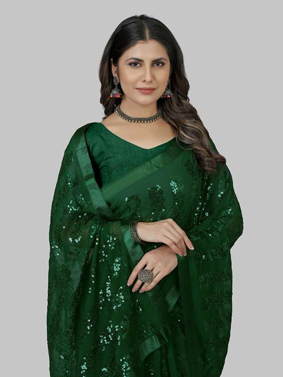 women solid with work embellished saree with blouse - 22103241 -  Standard Image - 5