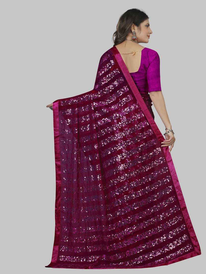 women solid with work embellished saree with blouse - 22103242 - Standard Image - 3