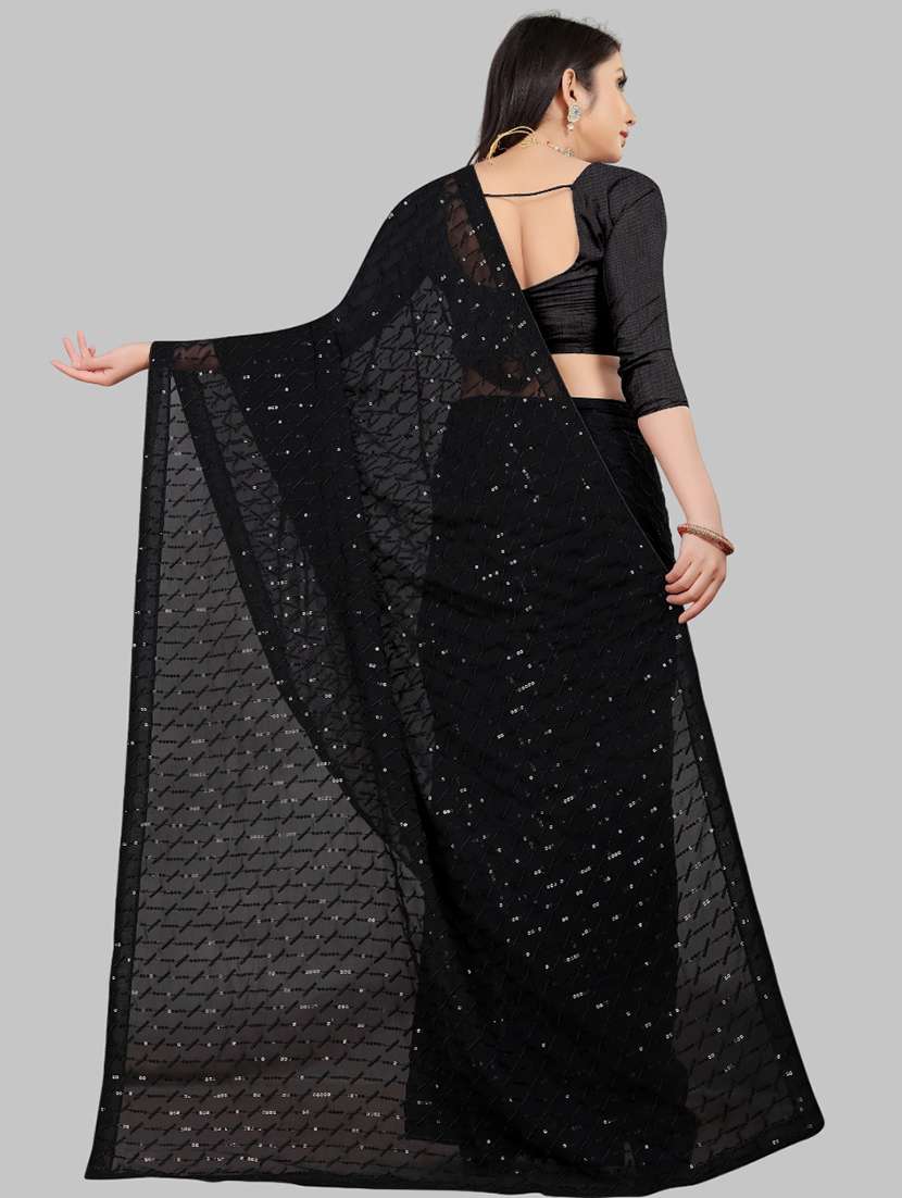 women solid with work embellished saree with blouse - 22103243 - Standard Image - 3