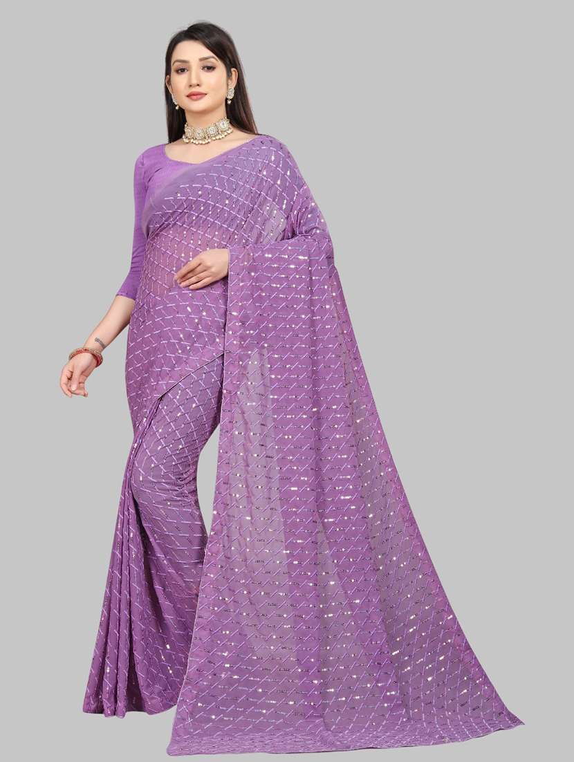 women solid with work embellished saree with blouse - 22103244 - Zoom Image - 0