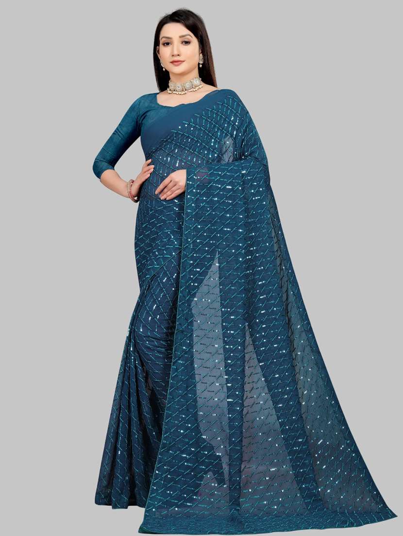 women solid with work embellished saree with blouse - 22103246 -  Zoom Image - 0