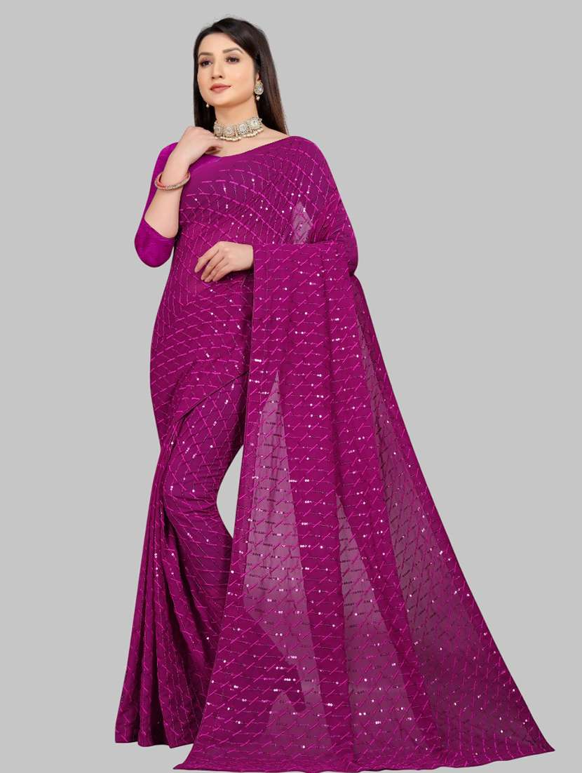 women solid with work embellished saree with blouse - 22103247 - Zoom Image - 0