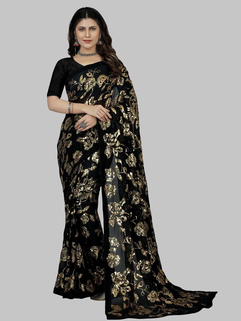 women solid with work embellished saree with blouse - 22103249 - Zoom Image - 0