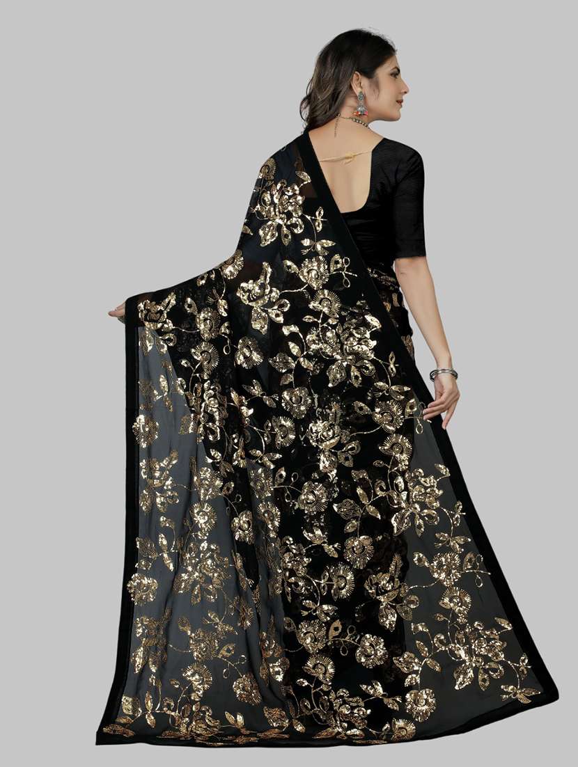 women solid with work embellished saree with blouse - 22103249 - Standard Image - 3