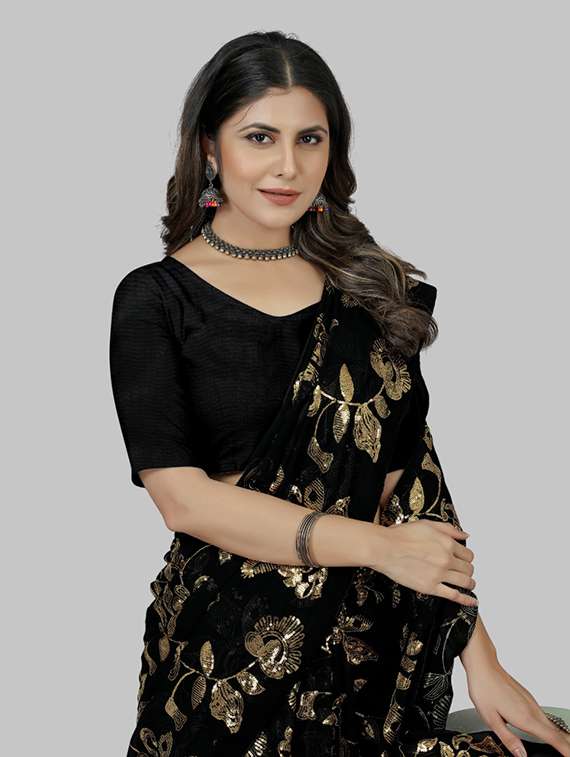 women solid with work embellished saree with blouse - 22103249 - Standard Image - 5