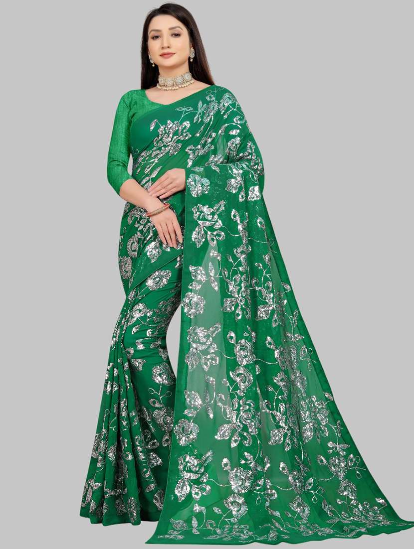 women solid with work embellished saree with blouse - 22103250 -  Zoom Image - 0