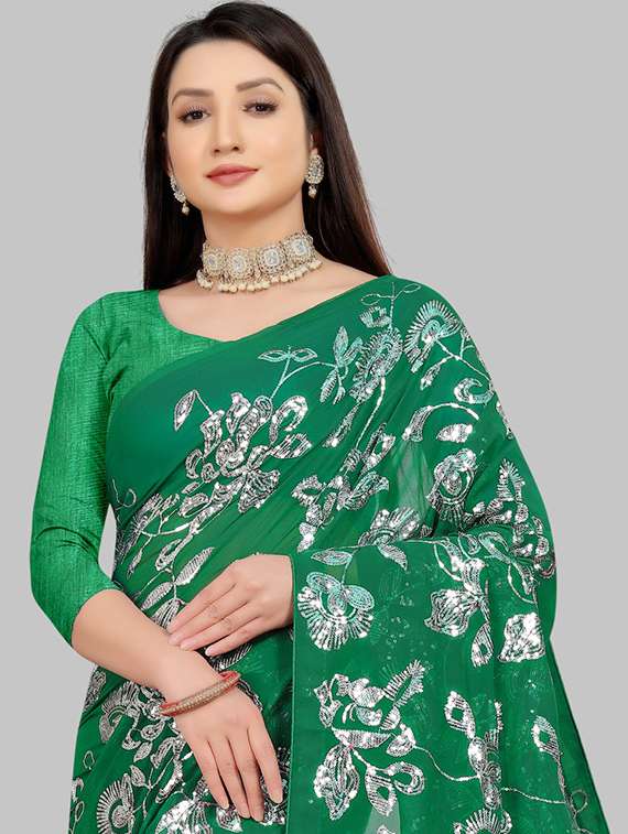 women solid with work embellished saree with blouse - 22103250 -  Standard Image - 5