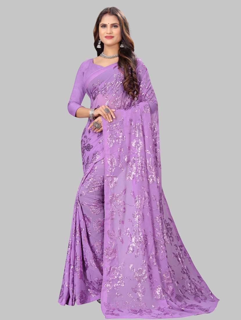 women solid with work embellished saree with blouse - 22103251 -  Zoom Image - 0