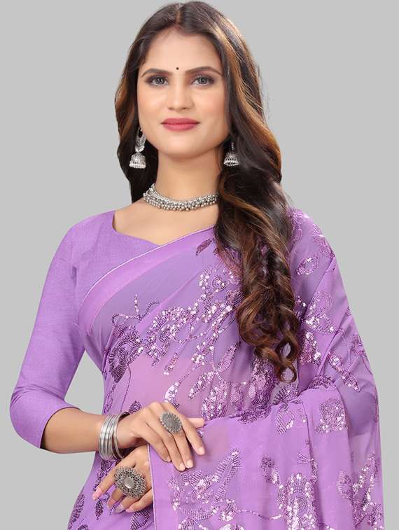 women solid with work embellished saree with blouse - 22103251 -  Standard Image - 5