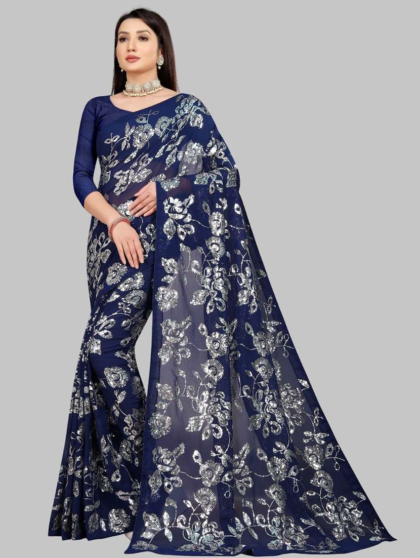 women solid with work embellished saree with blouse