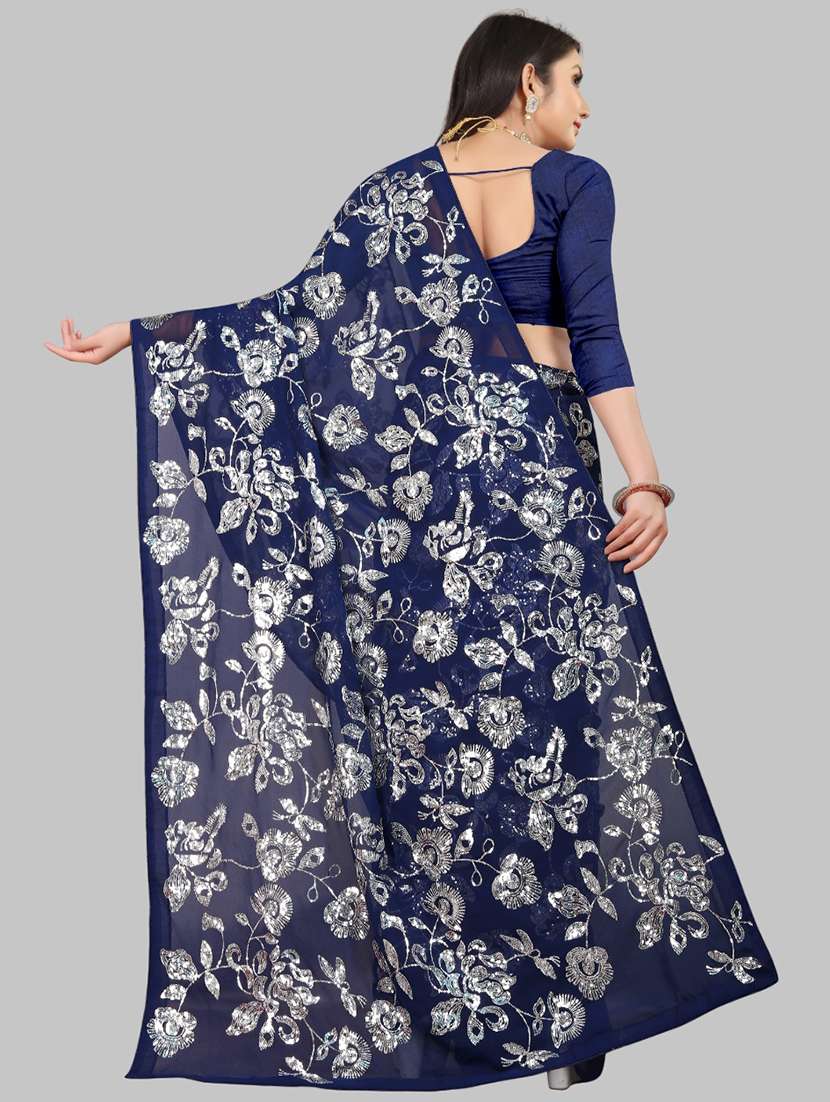women solid with work embellished saree with blouse - 22103252 - Standard Image - 3