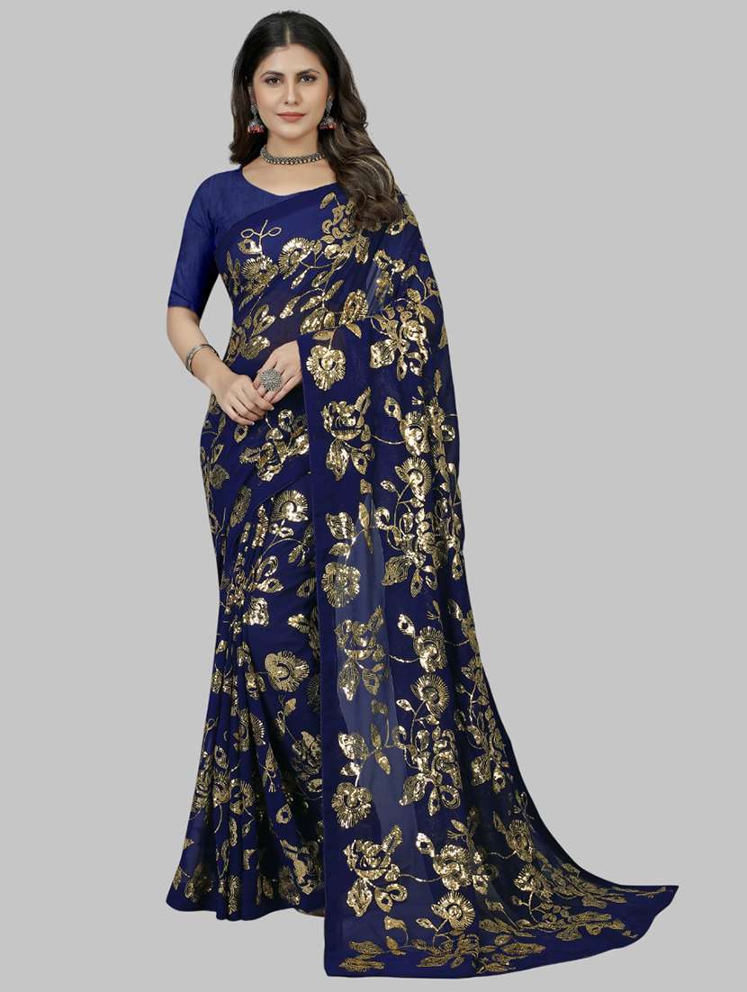 women solid with work embellished saree with blouse