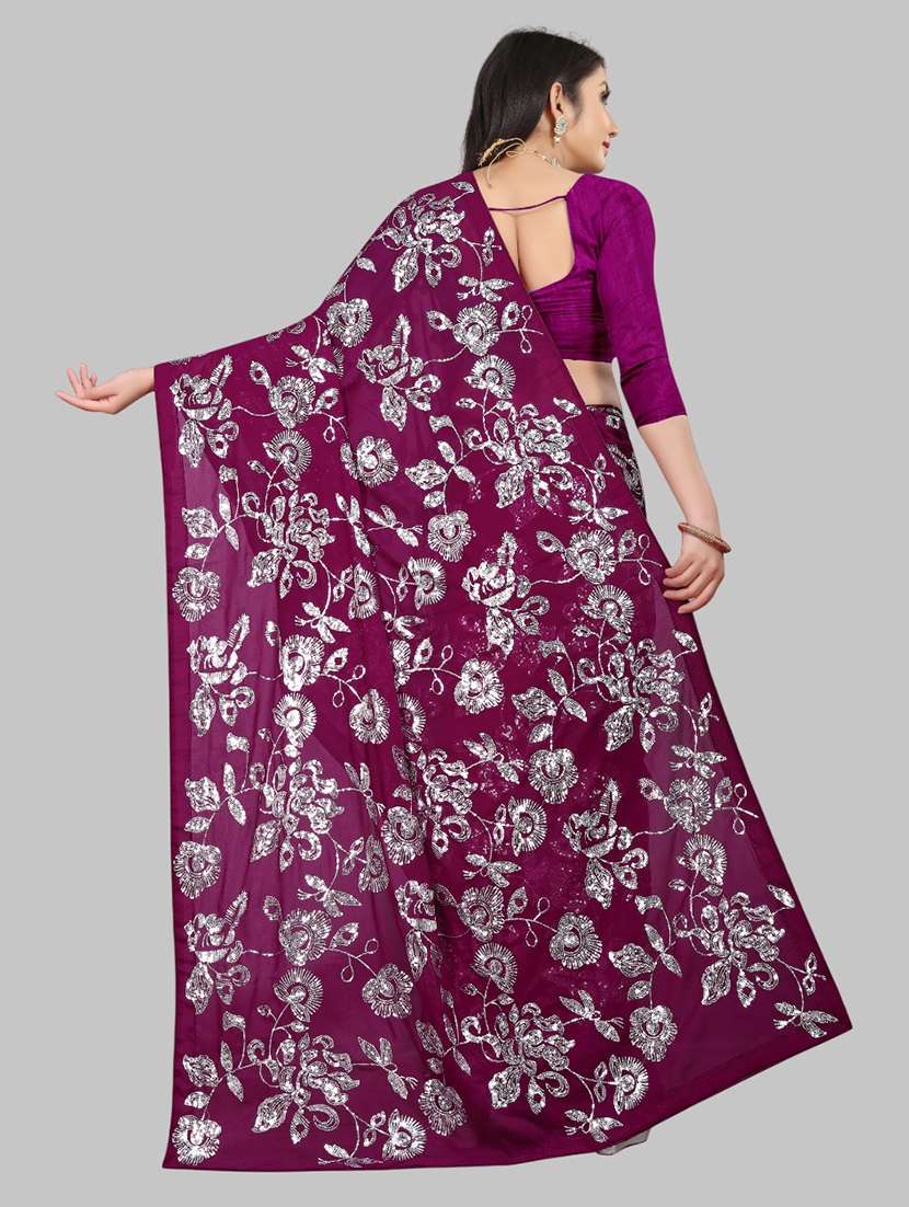 women solid with work embellished saree with blouse - 22103254 - Standard Image - 3