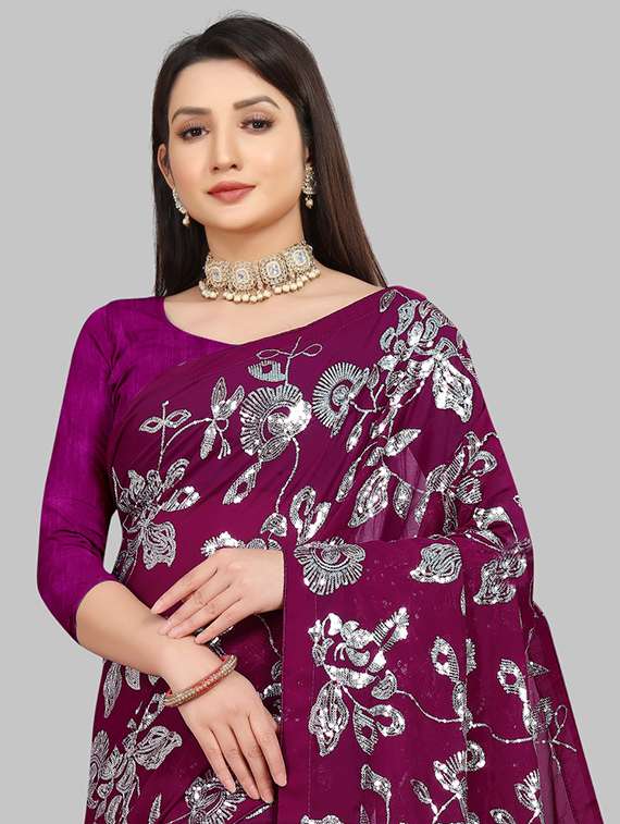 women solid with work embellished saree with blouse - 22103254 - Standard Image - 5
