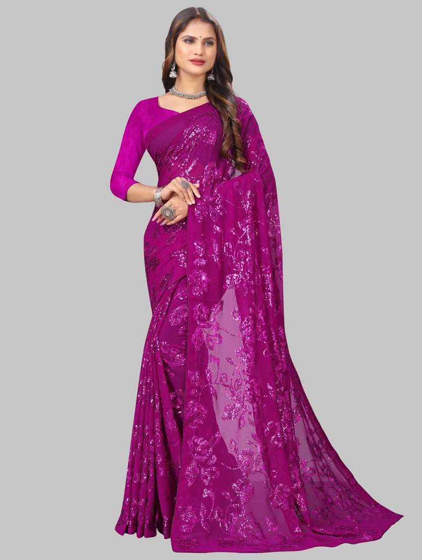 women solid with work embellished saree with blouse