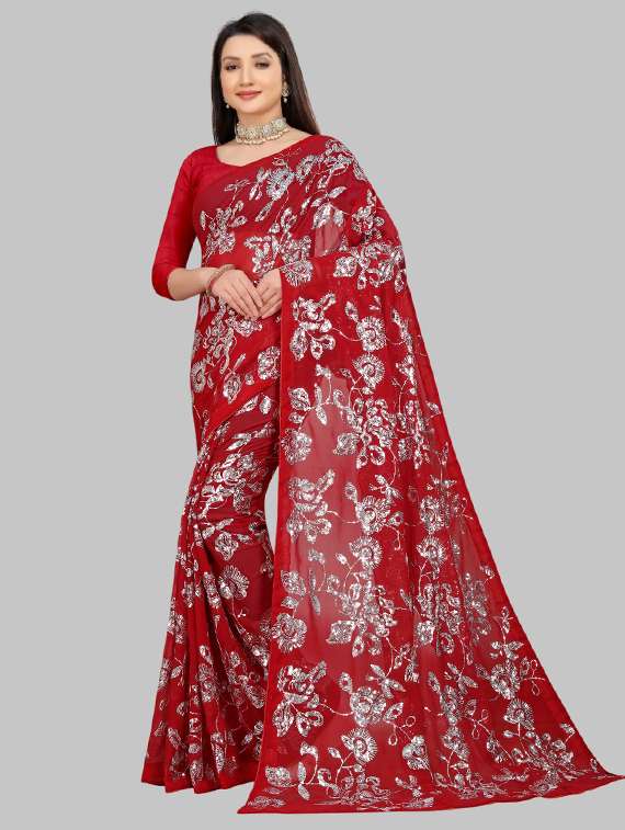 women solid with work embellished saree with blouse - 22103257 -  Zoom Image - 0