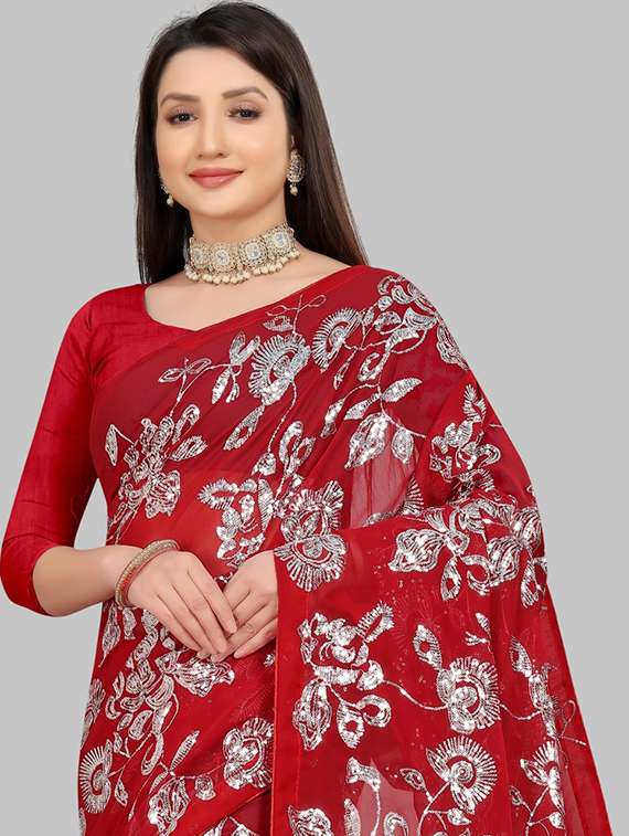 women solid with work embellished saree with blouse - 22103257 - Standard Image - 5