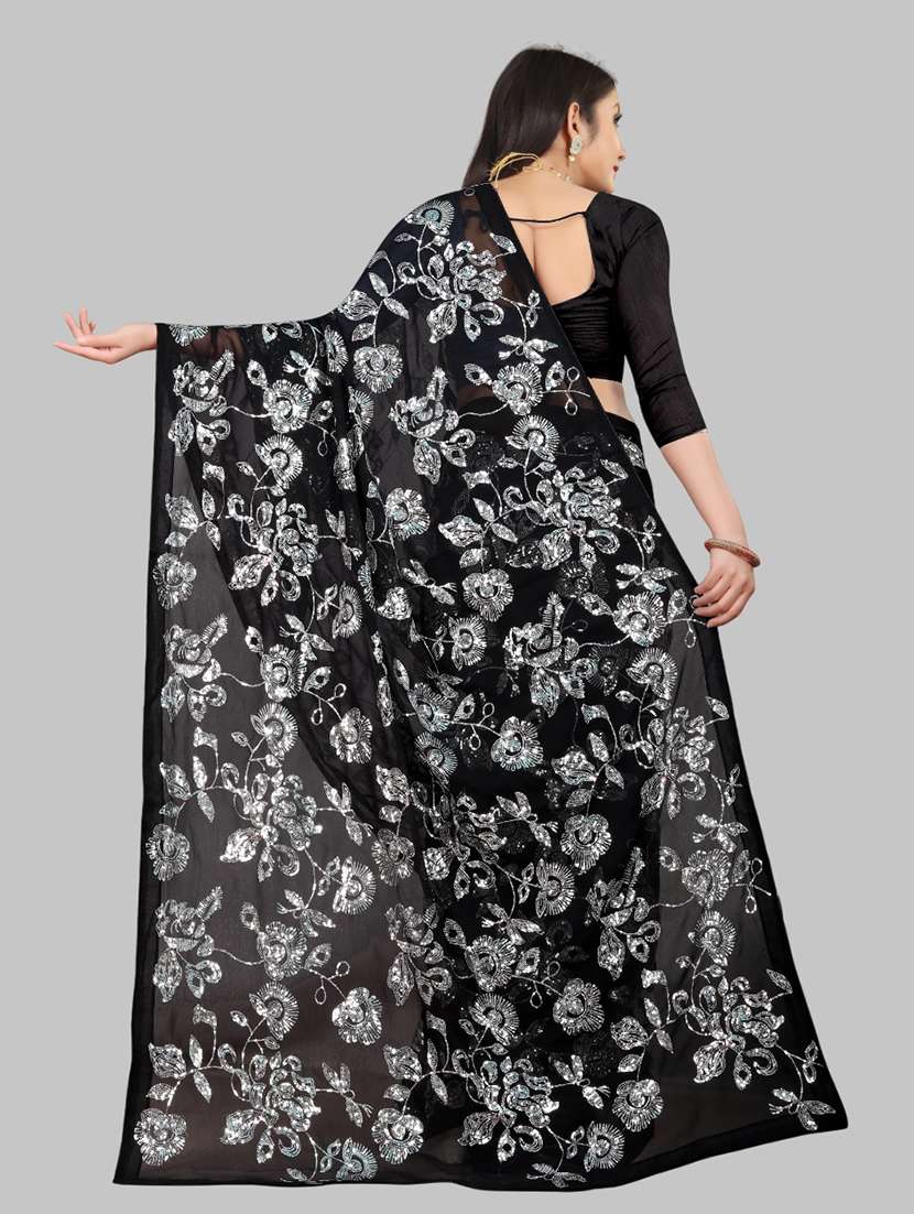 women solid with work embellished saree with blouse - 22103258 -  Standard Image - 3