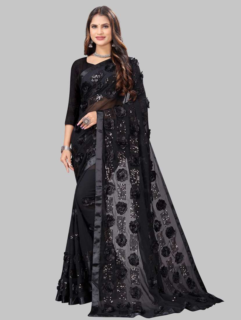 women solid with work embellished saree with blouse - 22103259 -  Zoom Image - 0