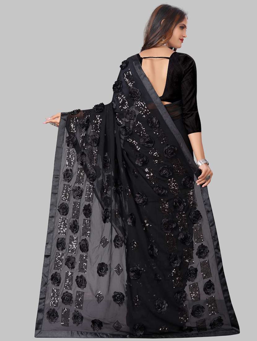 women solid with work embellished saree with blouse - 22103259 - Standard Image - 3