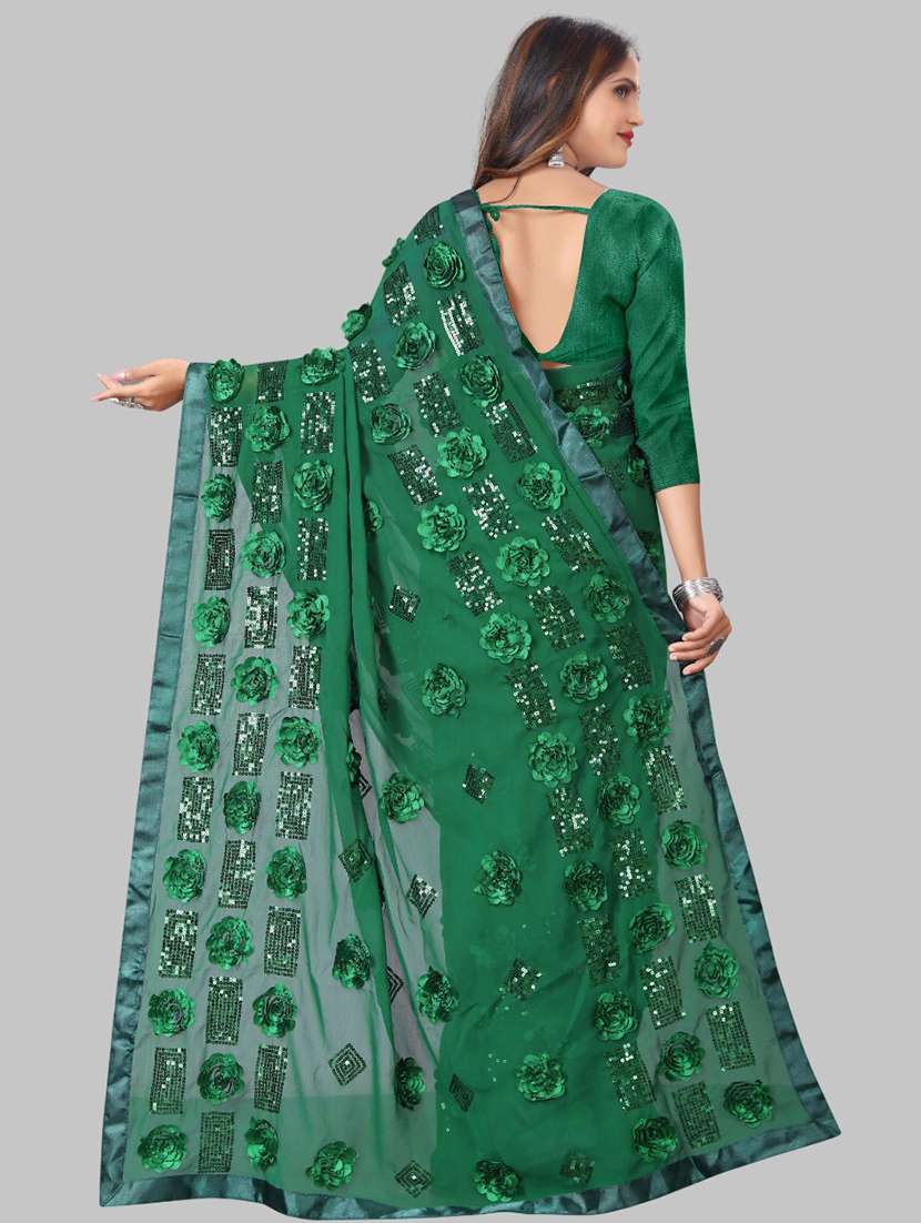 women solid with work embellished saree with blouse - 22103260 - Standard Image - 3