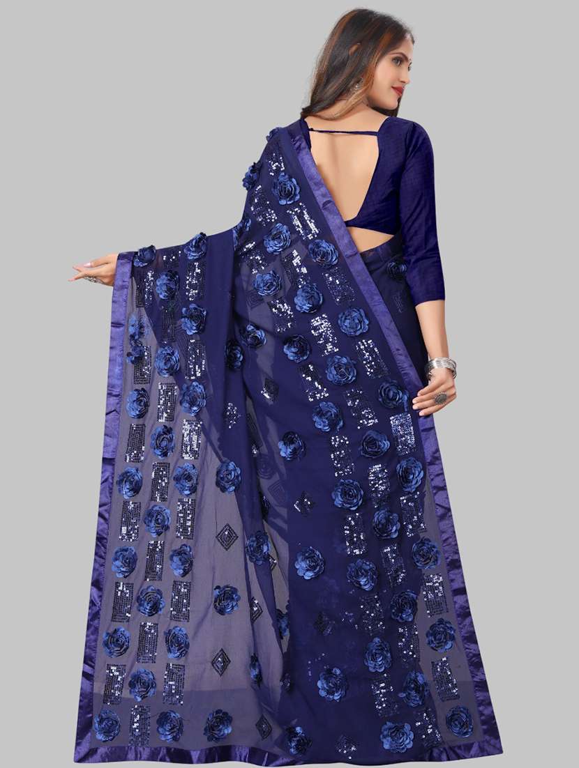 women solid with work embellished saree with blouse - 22103262 -  Standard Image - 3