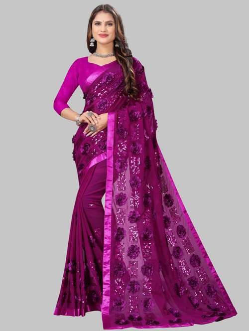 women solid with work embellished saree with blouse - 22103263 -  Standard Image - 0